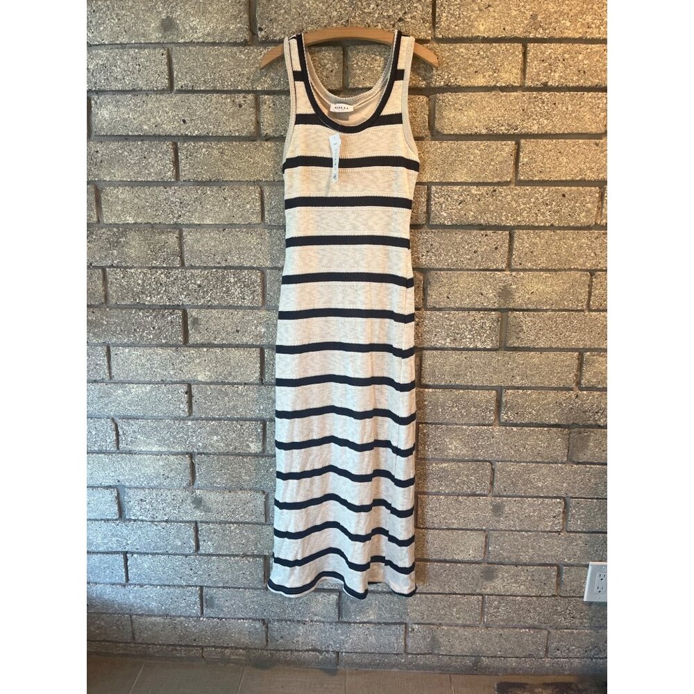 Striped Sleeveless Maxi Dress Navy & Cream Knit Small By Gilli